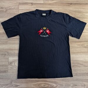 Vintage Blue Denmark embroidery graphic tee L